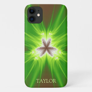 名前モダン付きネオングリーンブラウンフラクタル iPhone 11 ケース