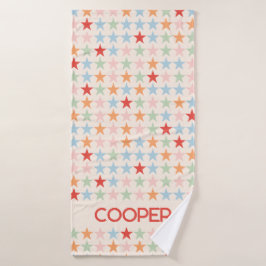 名前モダン付きパステル星模様 バスタオル