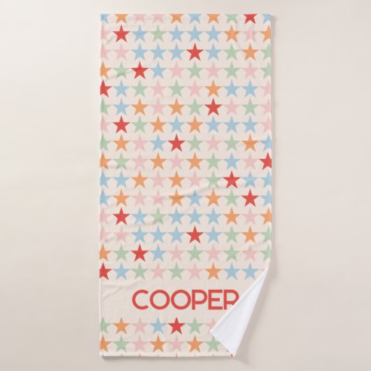 名前モダン付きパステル星模様 バスタオル (バスタオル)