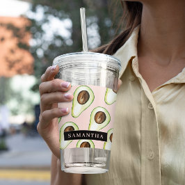 名前モダン付きピンクと緑のアボカド模様 アクリルタンブラー