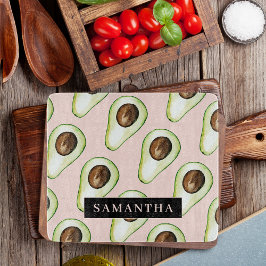 名前モダン付きピンクと緑のアボカド模様 カッティングボード