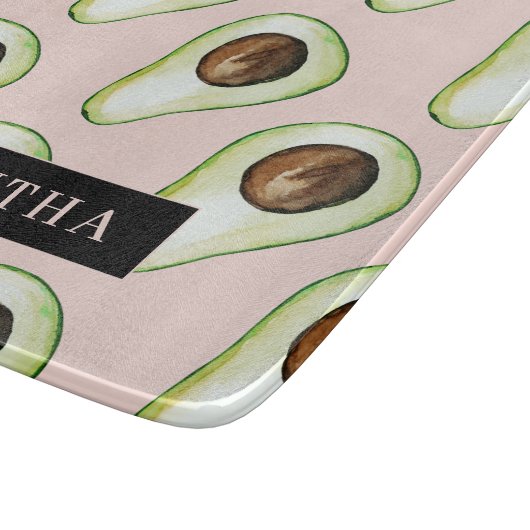 名前モダン付きピンクと緑のアボカド模様 カッティングボード (角)