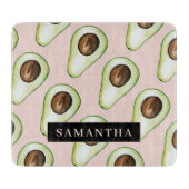 名前モダン付きピンクと緑のアボカド模様 カッティングボード (正面)