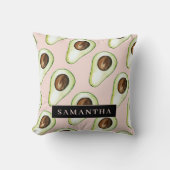 名前モダン付きピンクと緑のアボカド模様 クッション (正面)