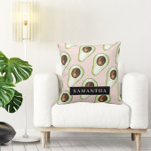 名前モダン付きピンクと緑のアボカド模様 クッション