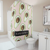 名前モダン付きピンクと緑のアボカド模様 シャワーカーテン (インサイチュ)