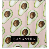 名前モダン付きピンクと緑のアボカド模様 シャワーカーテン (正面)