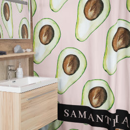 名前モダン付きピンクと緑のアボカド模様 シャワーカーテン