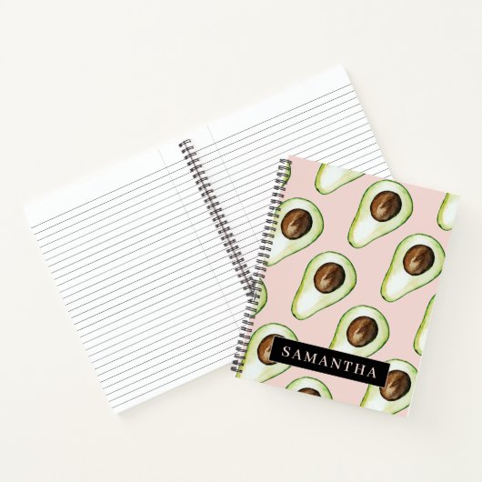 名前モダン付きピンクと緑のアボカド模様 ノートブック (内部)