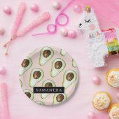 名前モダン付きピンクと緑のアボカド模様 ペーパープレート (パーティー)