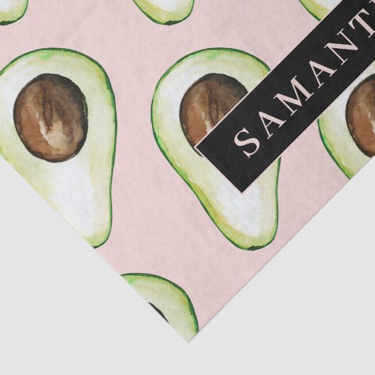 名前モダン付きピンクと緑のアボカド模様 薄葉紙 (詳細)