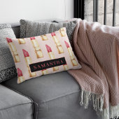 名前モダン付きピンクと赤の口紅のパタガーリーーン アクセントクッション