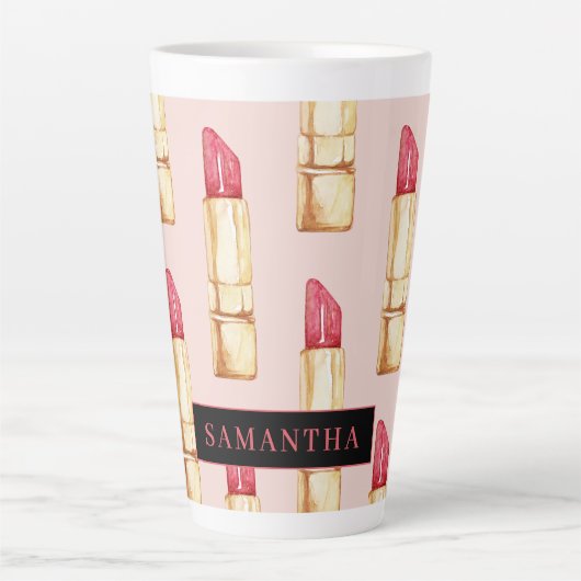 名前モダン付きピンクと赤の口紅のパタガーリーーン カフェラテマグ (正面)