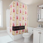 名前モダン付きピンクと赤の口紅のパタガーリーーン シャワーカーテン (インサイチュ)