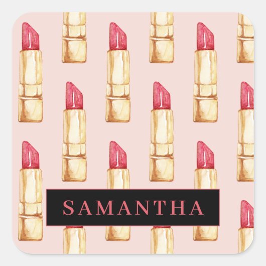名前モダン付きピンクと赤の口紅のパタガーリーーン スクエアシール (正面)