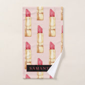 名前モダン付きピンクと赤の口紅のパタガーリーーン バスタオルセット (ハンドタオル)