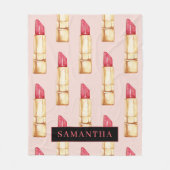 名前モダン付きピンクと赤の口紅のパタガーリーーン フリースブランケット (正面)