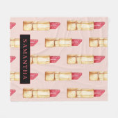 名前モダン付きピンクと赤の口紅のパタガーリーーン フリースブランケット (正面(横))