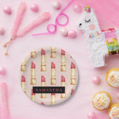 名前モダン付きピンクと赤の口紅のパタガーリーーン ペーパープレート (パーティー)