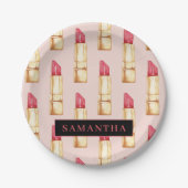 名前モダン付きピンクと赤の口紅のパタガーリーーン ペーパープレート (正面)
