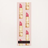 名前モダン付きピンクと赤の口紅のパタガーリーーン ヨガマット (正面)