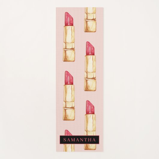 名前モダン付きピンクと赤の口紅のパタガーリーーン ヨガマット (正面)