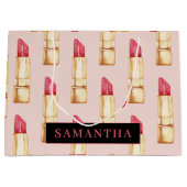 名前モダン付きピンクと赤の口紅のパタガーリーーン ラージペーパーバッグ (正面)