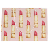 名前モダン付きピンクと赤の口紅のパタガーリーーン ラージペーパーバッグ (裏面)