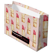 名前モダン付きピンクと赤の口紅のパタガーリーーン ラージペーパーバッグ (正面アングル)