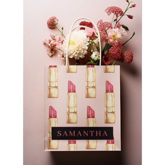 名前モダン付きピンクと赤の口紅のパタガーリーーン ラージペーパーバッグ