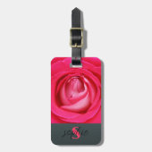 名前モダン付きホットピンクバラ ラゲッジタグ (正面縦)