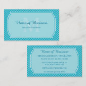 名前モダン付きモノグラムターコイズクローバー 名刺 (正面/裏面)