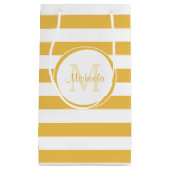 名前モダン付き厚い金ストライプ色の黄色 スモールペーパーバッグ (正面)