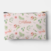 名前モダン付き魅力的ピンク色の緑のフローラ アクセサリーポーチ (裏面)