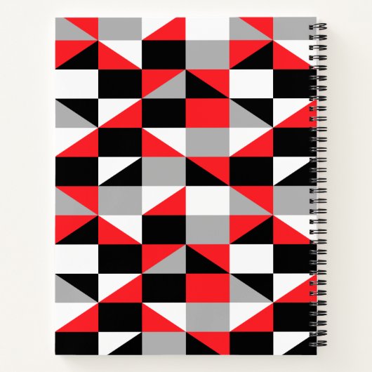 名前モダン付き黒い灰色の赤い幾何学的パターン ノートブック (裏面)