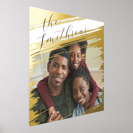 名前モダン付エレガントきフォトファミリポートレートの追加 箔ポスター (レイダウン)