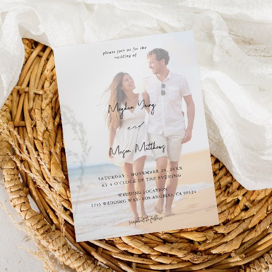 名前モダン写真6結婚のV3 招待状