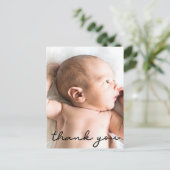 名前モダン垂直ベビー写真誕生ありがとう ポストカード (スタンド正面)