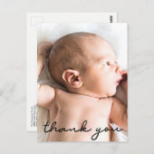 名前モダン垂直ベビー写真誕生ありがとう ポストカード (正面/裏面)