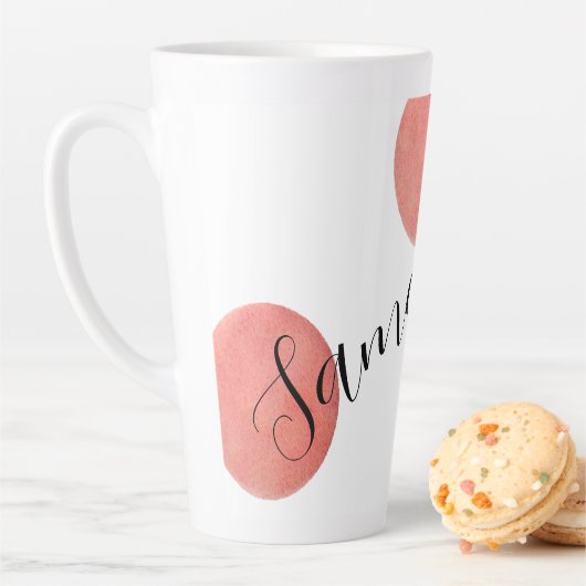 名前モダン大バラ金ゴールド水色水玉模様 カフェラテマグ (インサイチュ)