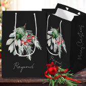 名前モダン水の色のスクリプトメリークリスマス ミディアムペーパーバッグ