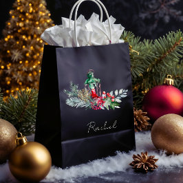 名前モダン水の色のスクリプトメリークリスマス ミディアムペーパーバッグ