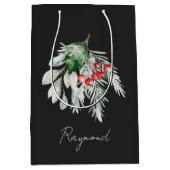 名前モダン水の色のスクリプトメリークリスマス ミディアムペーパーバッグ (正面)