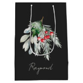 名前モダン水の色のスクリプトメリークリスマス ミディアムペーパーバッグ (裏面)