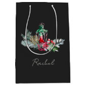 名前モダン水の色のスクリプトメリークリスマス ミディアムペーパーバッグ (正面)