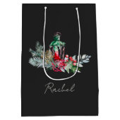 名前モダン水の色のスクリプトメリークリスマス ミディアムペーパーバッグ (裏面)