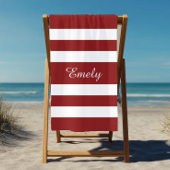 名前モダン赤パタストライプのーン ビーチタオル