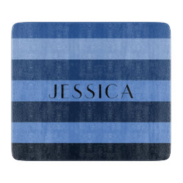 名前モダン青のストライプパターン カッティングボード