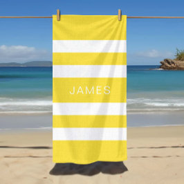 名前モダン黄色のプストライプのール ビーチタオル
