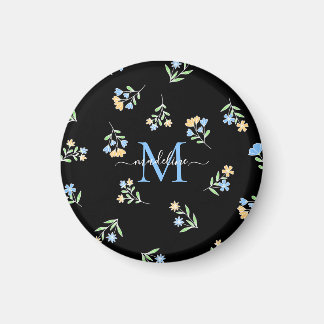 名前モノグラムのとイニシャルブルーイエロー マグネット